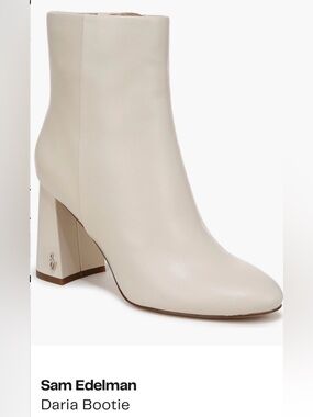 Sam Edelman Cream Leather Block Heel Bootie